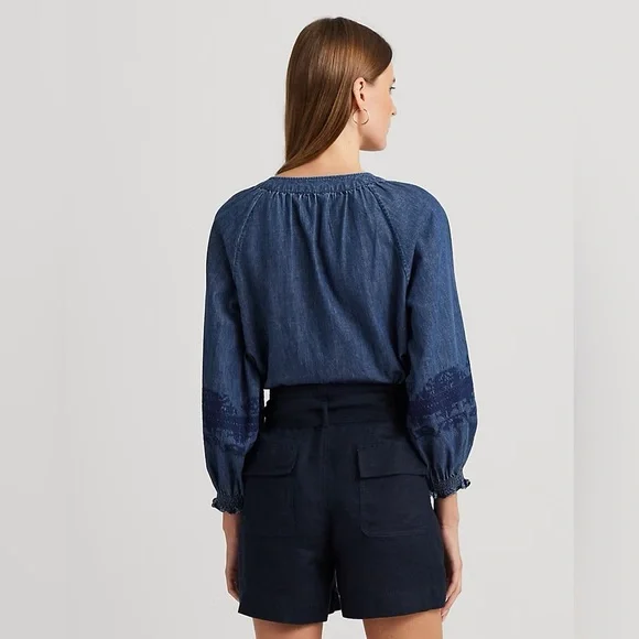 Lauren Ralph Lauren Women’s Embroidered Denim Blouse XS - Picture 2 of 3